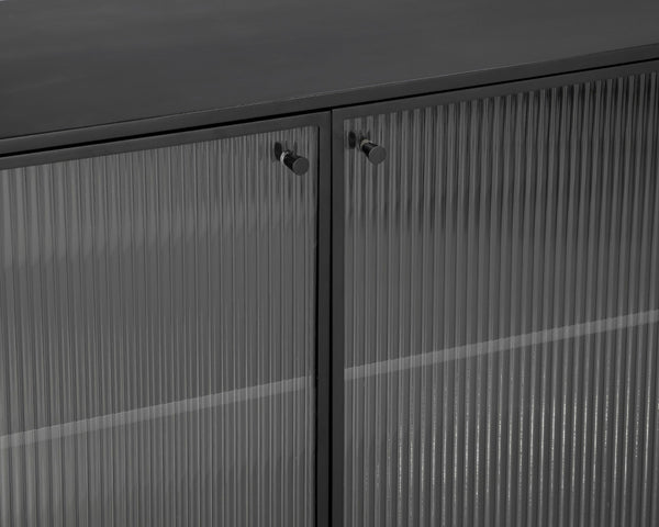 Sunpan Parsons Sideboard: Timeless Mid-Century Modern Design with Fluted Glass Doors and Matte Black Frame Large - 71W x 15D x 30H