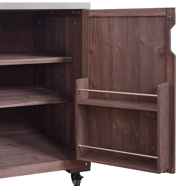 English Elm K&k Solid Fir Outdoor Kitchen Island with Sink Stainless Steel Top and Grill Cutout Brown N707S000022Z