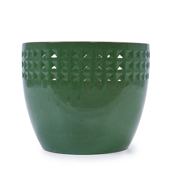 English Elm Set Of 3 Ceramic Flowerpots - Handcrafted Antique Green Planters For Modern Home & Garden Decor W3273P321483-GIGA