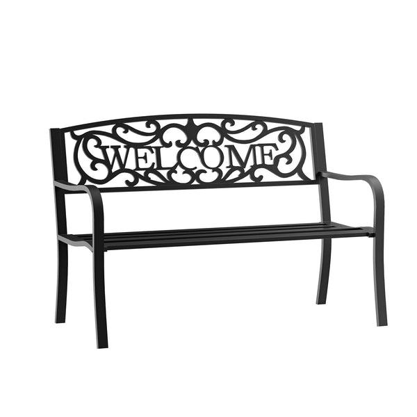 English Elm Outdoor Powder-coated Steel Garden Bench with Curved Slats for Patio or Porch Seating T3971P383901
