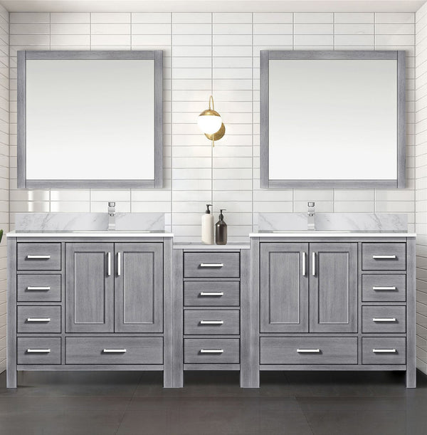 English Elm Distressed Grey Double Bath Vanity 92" W x 22" D with Carrara Marble Top, Solid Wood, Soft-Close Drawers B2731S00638