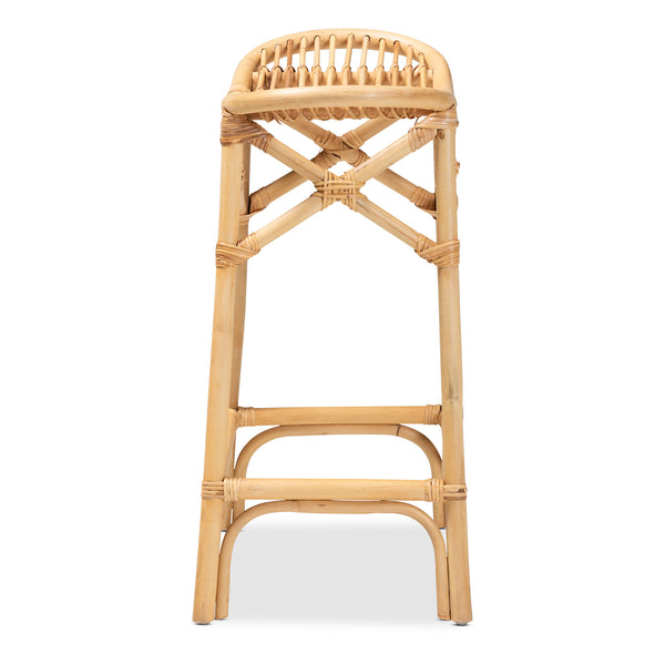 English Elm Modern Rattan Counter Stool Sculptural Bent Seat Bohemian Kitchen Island Seating B2750P470062