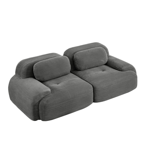 English Elm 82'' Curved Modular Sofa Corduroy Upholstered Two Seat Living Room Lounge Grey W714P323646