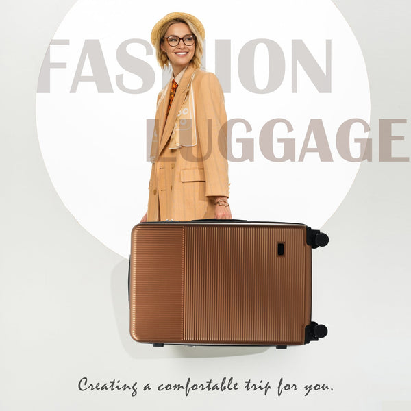 English Elm Luggage 5 Piece Hardside Abs Set with Front Access Carry on and Tsa Spinner Wheels Brown N732P391579O