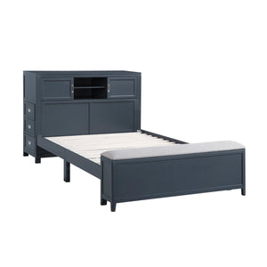 English Elm Gray Full Platform Bed with Bookcase Headboard Fold Out Desk Drawers and Footboard Bench Navy Blue B011S02313