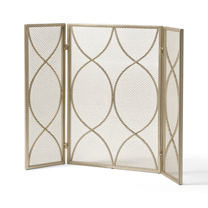 English Elm Christopher Knight Home® - FIRE Gold Iron Fireplace Screen 32.5x24.75 Inch Decorative Heat-Resistant Protective Cover, Elegant 65182.00GLD