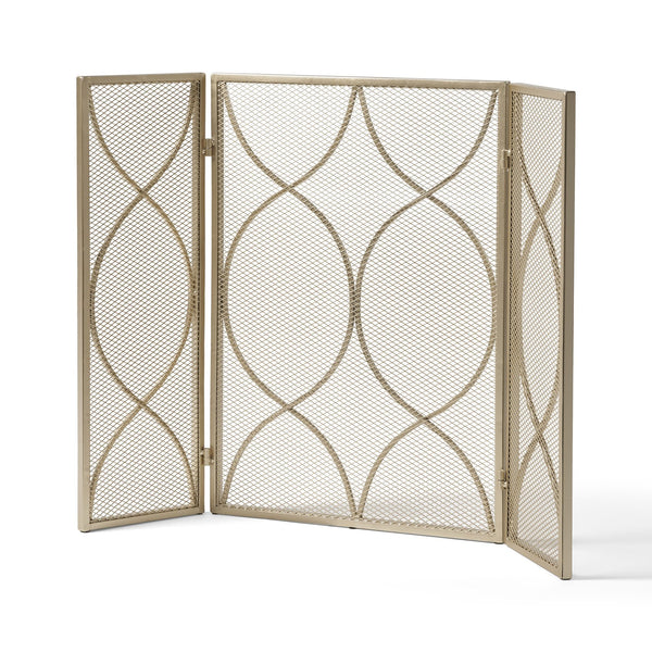 English Elm Christopher Knight Home® - FIRE Gold Iron Fireplace Screen 32.5x24.75 Inch Decorative Heat-Resistant Protective Cover, Elegant 65182.00GLD