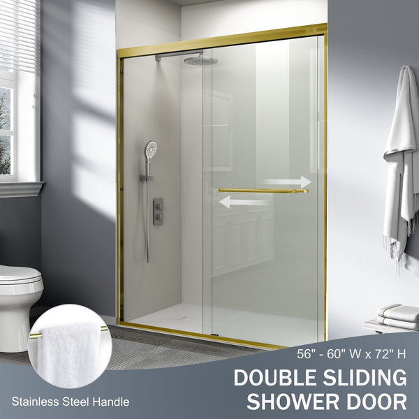 English Elm 56" Semi-frameless Bypass Shower Door Brushed Gold Tempered Glass Walk-in Enclosure W1573P326965