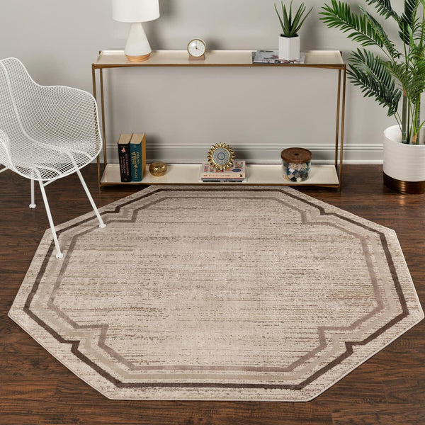 Unique Loom Oasis Fountain Machine Made Border Rug Brown, Beige/Light Brown/Ivory 7' 0" x 7' 0"