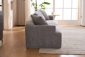 English Elm LY-024GY Plush 4-Seater Compression Sofa in Gray Crochet Yarn Fabric with 4 Pillows, Breathable Comfort 103" wide W2231S00017