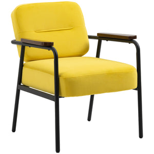 English Elm HOMCOM Velvet Modern Accent Chair with Padded Seat and Back, Armchair with Steel Legs, Cozy Upholstery Yellow W2225P217422