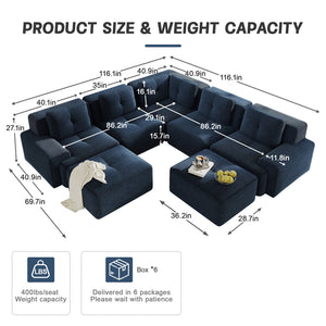 English Elm Modular Corduroy Sectional Sofa V Shaped 5 Seat Living Room Couch with Ottoman Blue W714S01580