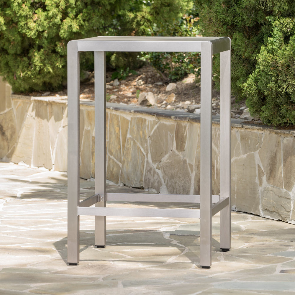 English Elm 43" Outdoor Tempered Glass Top Aluminum Bar Table Powder-coated for Patio Use 60013.00