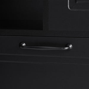 English Elm Tall Storage Cabinet with Flip-Out Basket, Adjustable Shelves & Aluminum Handles for Organized Living Black N725P322739B