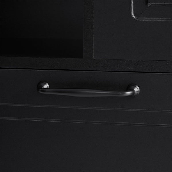 English Elm Tall Storage Cabinet with Flip-Out Basket, Adjustable Shelves & Aluminum Handles for Organized Living Black N725P322739B
