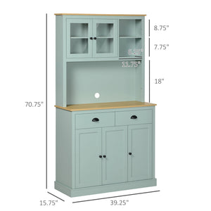 English Elm Light Blue Freestanding Pantry Cabinet with Glass Doors Drawers and Adjustable Shelves T3971S00055