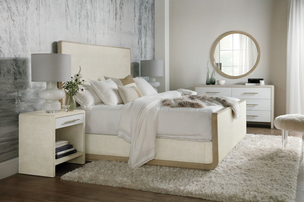 Hooker Furniture Cascade Transitional California King Sleigh Bed With Glazed Burlap Finish And Taupe Oak Trim, Elegant Resort-Inspired Silhouette Whites/Creams/Beiges 6120-90460-05