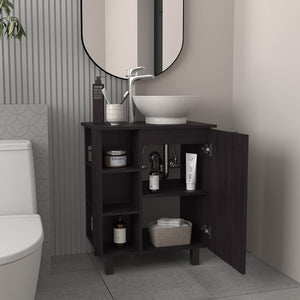 English Elm Allegra Black Vessel Sink Vanity Cabinet with Single Door & Open Shelf, Freestanding MDF Storage B200P335309