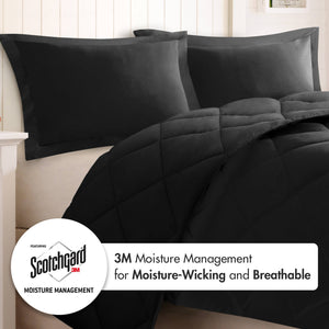 JLA Home Madison Park Essentials - 3M Ultra-Soft Quilted Reversible Comforter Set with Scotchgard Stain Defense and Antimicrobial Finish Black/Black BASI10-0281