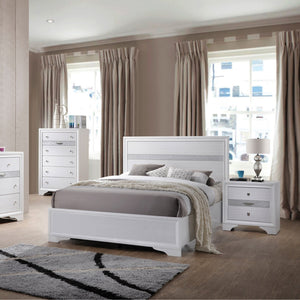 English Elm White Twin Panel Bed with Sparkling Inlay — Light Gray Wooden Frame, Acrylic Trim, Smooth Glide Drawer, Durable Support B062S00581