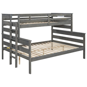 English Elm Wood Twin Xl Over Queen Bunk Bed In Gray - Stylish Space-Saving Solution For Kids & Guests! GX000446AAE-1-GIGA