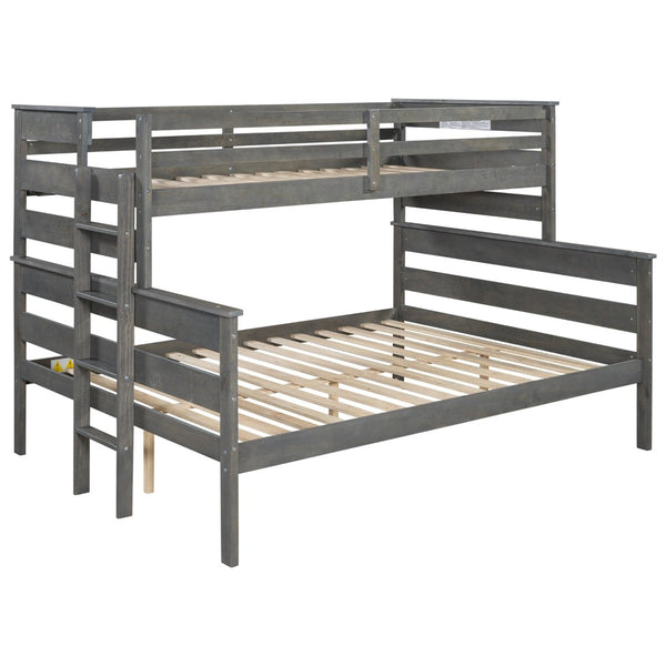 English Elm Wood Twin Xl Over Queen Bunk Bed In Gray - Stylish Space-Saving Solution For Kids & Guests! GX000446AAE-1-GIGA