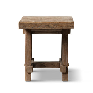 English Elm Hawthorne Reclaimed Elm Square Side Table with Trestle Base for Modern Rustic Interiors Brown B2719P474458