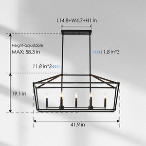 English Elm 7-light Industrial Matte Black Linear Pendant for Kitchen Island or Dining Room W5008P465026