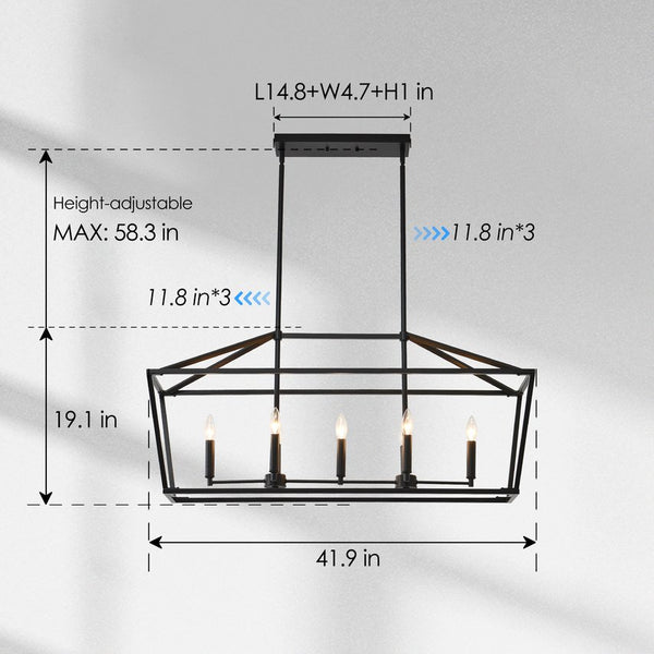 English Elm 7-light Industrial Matte Black Linear Pendant for Kitchen Island or Dining Room W5008P465026