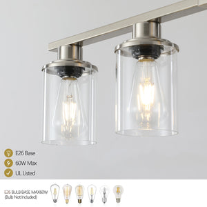 English Elm 37" Five-light Iron Chandelier Brushed Nickel Finish Clear Glass Linear Kitchen Pendant W1340P206715