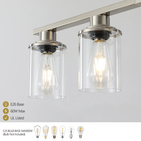 English Elm 37" Five-light Iron Chandelier Brushed Nickel Finish Clear Glass Linear Kitchen Pendant W1340P206715