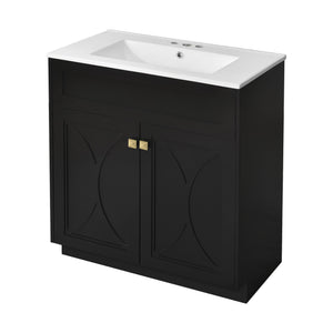 English Elm 30'' Modern Bathroom Vanity With Ceramic Sink, Soft-Close Doors, Gold Handles & Ample Storage Space N710P194898B