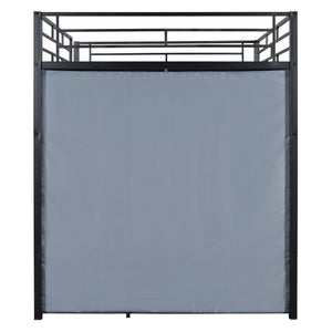 English Elm Full Loft Metal Bed with Built-In Desk, LED Strip, Power Outlet and Fabric Wardrobe for Space-Saving Living Black SF000179AAB