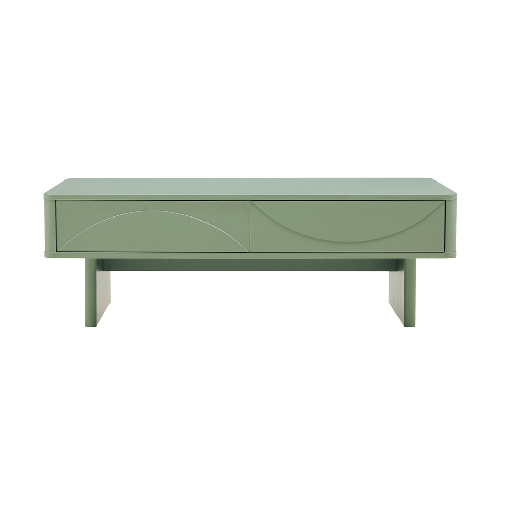 English Elm Ella 47" Coffee Table with Full-Extension Drawers, Open Shelf & Rounded Edges for Modern Living Sage Green B365S00060