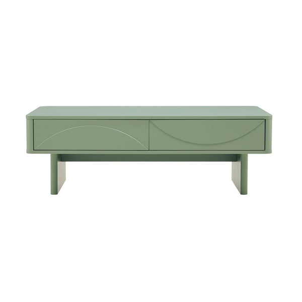 English Elm Ella 47" Coffee Table with Full-Extension Drawers, Open Shelf & Rounded Edges for Modern Living Sage Green B365S00060