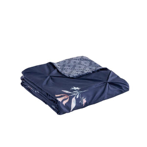 English Elm King/Cal King Floral Pintuck Duvet Cover Set – Navy Microfiber, Modern Farmhouse Elegance, Button Closure & Inner Ties B035P217808
