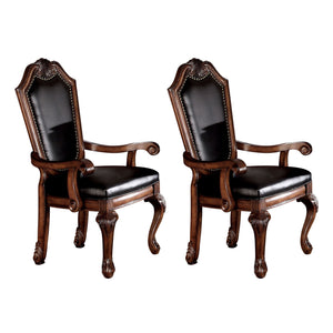 English Elm Black Elegant Nailhead Arm Chairs with Cherry Queen Anne Legs, Faux Leather Padded Seats (Set of 2) B062P189079