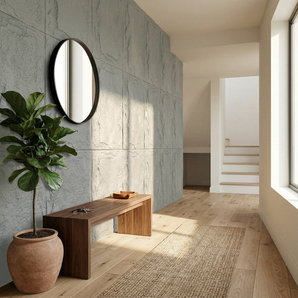 English Elm 3d Faux Stone Pu Wainscoting Panels Lightweight Waterproof Interior Accent Wall Set Light Gray W347P478067