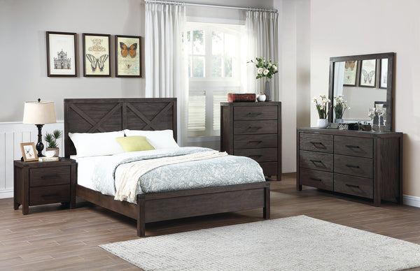 English Elm Rustic Contemporary Espresso Queen Bed with X-Design Headboard Pine & Plywood Durable Chic Centerpiece B011S01442