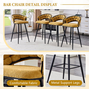 English Elm Set of 2 Chenille Upholstered Counter Stools with Iron Legs for Kitchen Islands Black,Yellow W3875P370852
