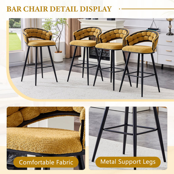English Elm Set of 2 Chenille Upholstered Counter Stools with Iron Legs for Kitchen Islands Black,Yellow W3875P370852