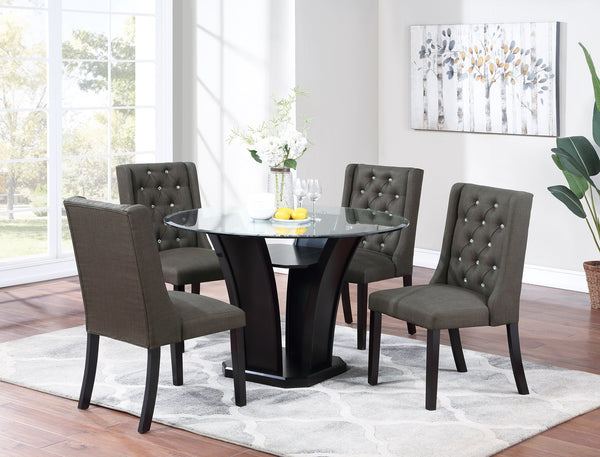 English Elm Modern Fabric Tufted Dining Chairs Set of 2, Ash Black Wingback Accent Seats, Rubberwood & MDF, 20"H Seat Durable Upholstery Comfort Stylish Design B011P194025