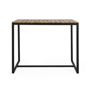 English Elm Ezra Outdoor Bar Table Solid Acacia Slatted Top Matte Black Iron Frame Patio N758P391351N