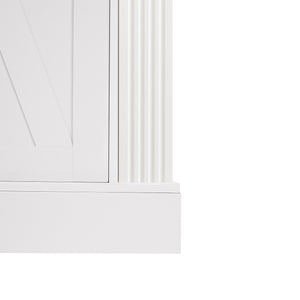 English Elm 63" Fluted Mdf Sideboard with Wood Tone Top Four Doors Three Drawers Dining Storage White W2917S00013