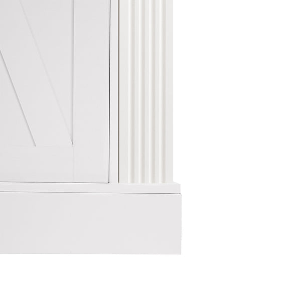 English Elm 63" Fluted Mdf Sideboard with Wood Tone Top Four Doors Three Drawers Dining Storage White W2917S00013