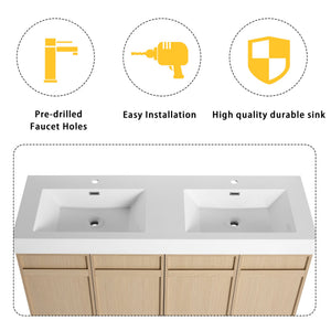 English Elm 60" Freestanding Vanity with Double Resin Sink, Scratch & Water-Resistant Plywood, Soft-Close Doors (Modern) W999S00266