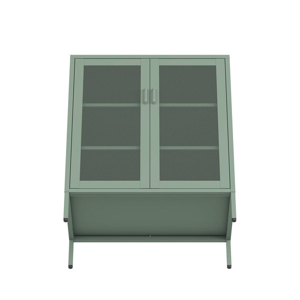 English Elm Amelia Metal Accent Cabinet 32" — Steel Mesh Doors, Adjustable Shelves, Minimalist Legs for Modern Storage Solutions Sage Green B365P397886