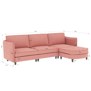 English Elm 107.8'' Modern L-Shaped 3-Seater Sofa Couch With Movable Ottoman & Storage Pocket For Any Space W680S00036