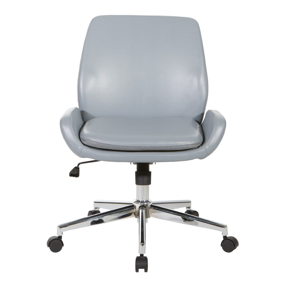 OSP Home Furnishings Faux Leather Ergonomic Office Chair with Lumbar Support and Polished Chrome Swivel Base FL61903C-U42