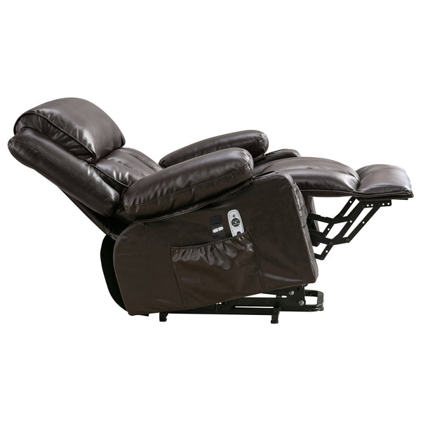 English Elm Power Lift Recliner Chair with Massage Heating Fleece Leather and Usb for Elderly Brown W1807P299429